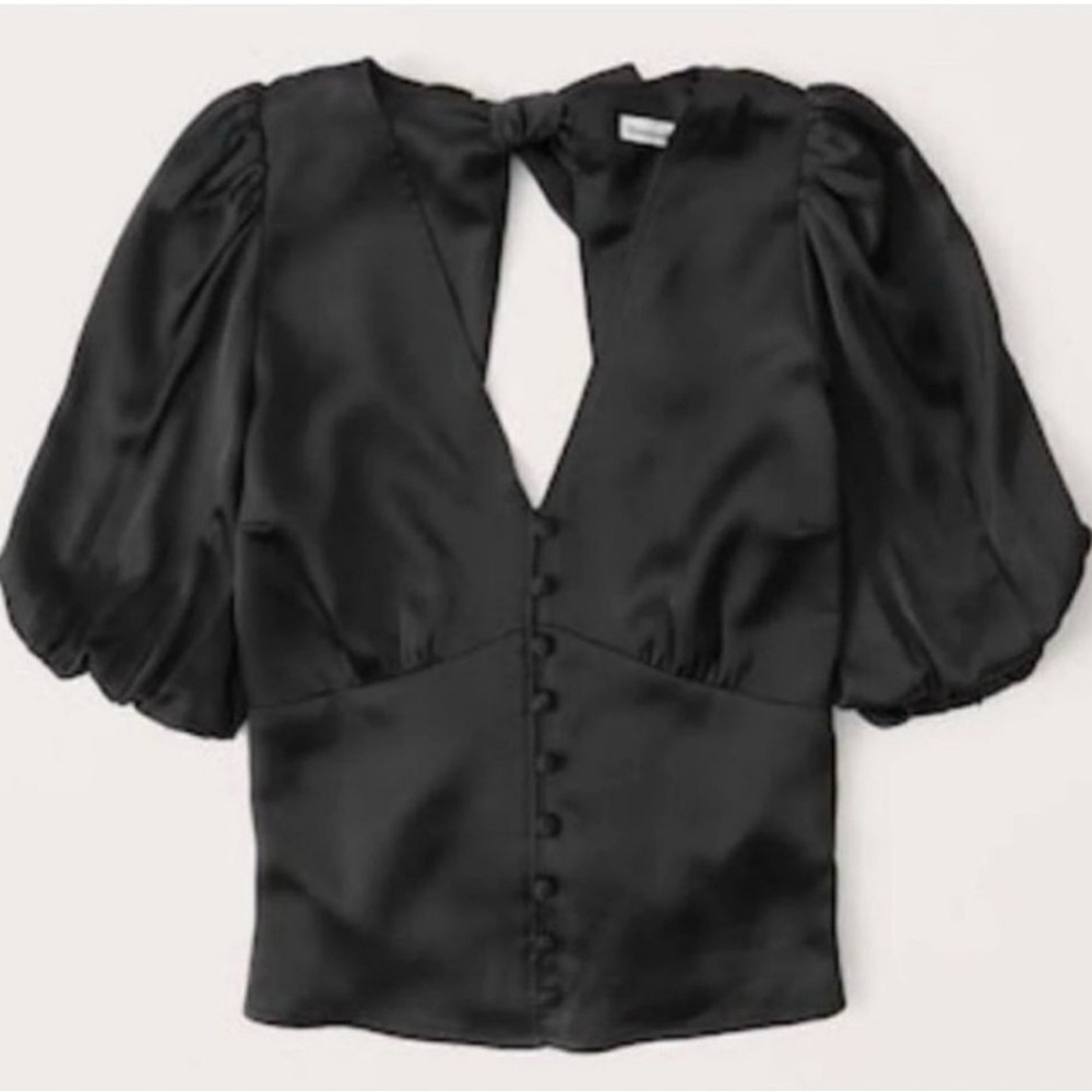 A&F Black Satin Puff Sleeve Blouse